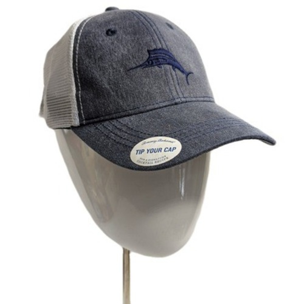 Tommy Bahama Marlin Logo Trucker Hat Navy Blue White Mesh Adjustable NWT